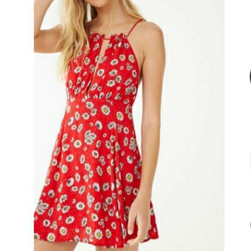 NEW Forever 21 Red daisy print mini dress